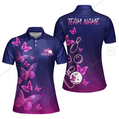 Custom Bowling Jersey Polo Shirt, Neon Butterfly Bowling, Custom Bowling Jersey Team Shirt