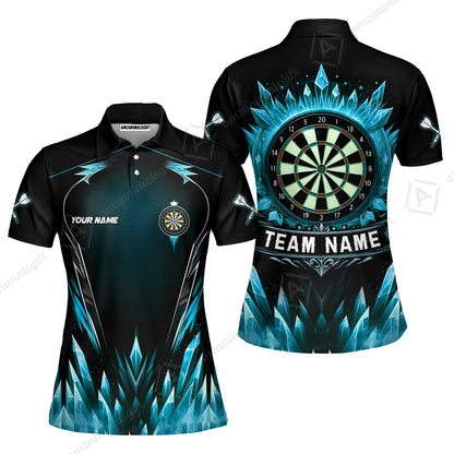 Custom Blue Ice Dartboard Jersey Polo Quarter-Zip Team Shirts, Customized Name Team Name Darts Team Jerseys Uniform