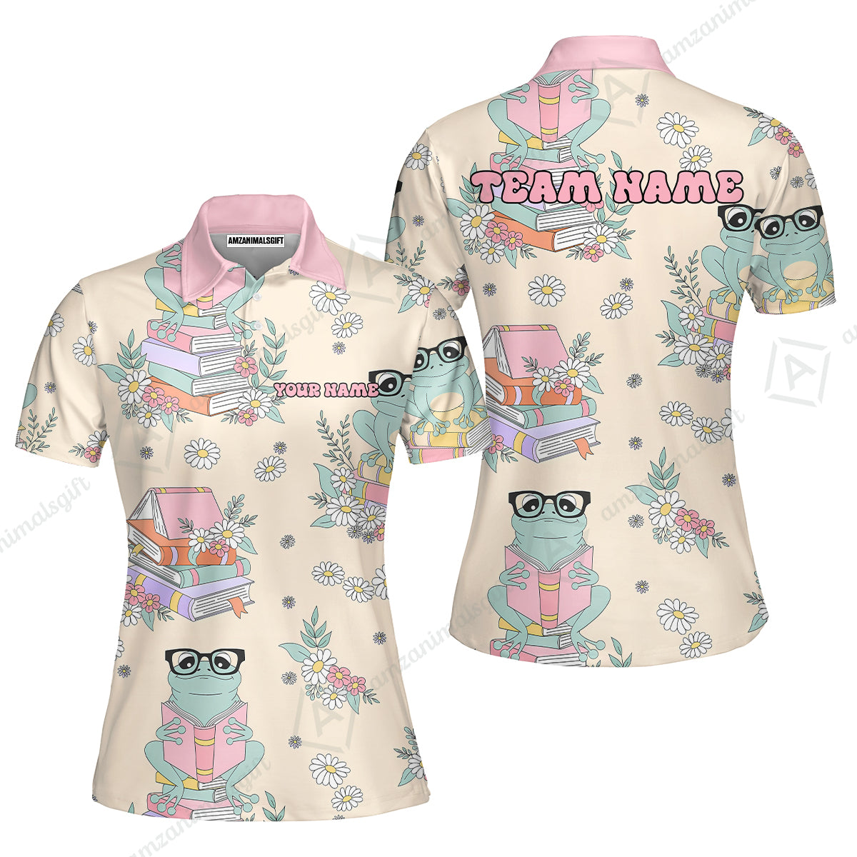 Custom Bowling Jersey Polo Shirt, Bookworm Frog, Personalized Name And Team Name