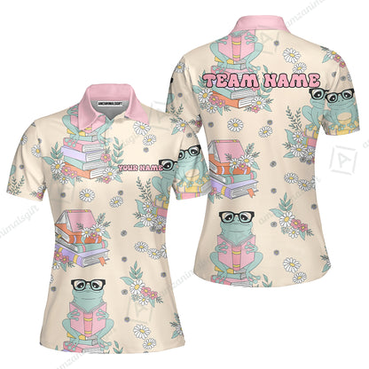 Custom Bowling Jersey Polo Shirt, Bookworm Frog, Personalized Name And Team Name