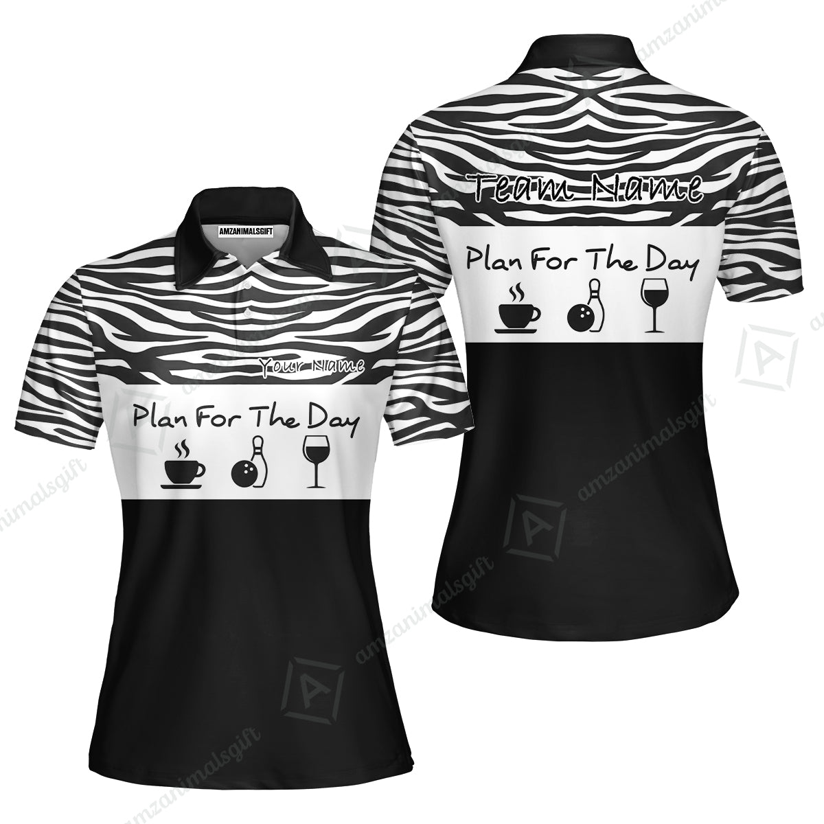 Custom Bowling Jersey Polo Shirt, Pink Zebra Pattern Bowling, Custom Bowling Jersey Team Shirt For Players With Name & Team Name