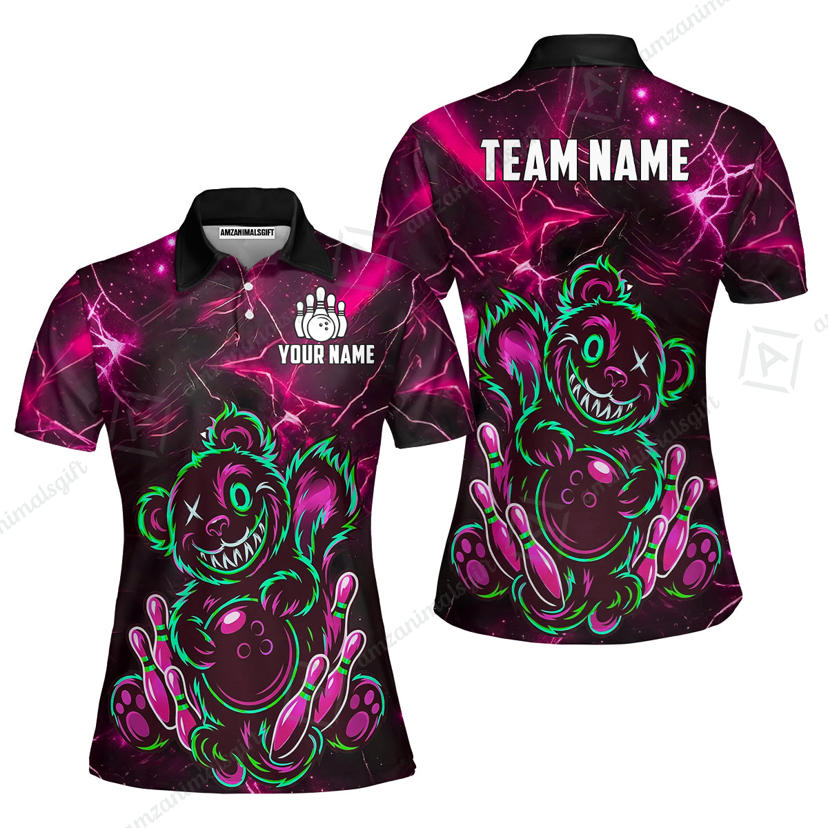Custom Creepy Teddy Bowling Jersey Polo Shirt, Custom Creepy Teddy Bowling Jersey Team Shirt For Players With Name & Team Name