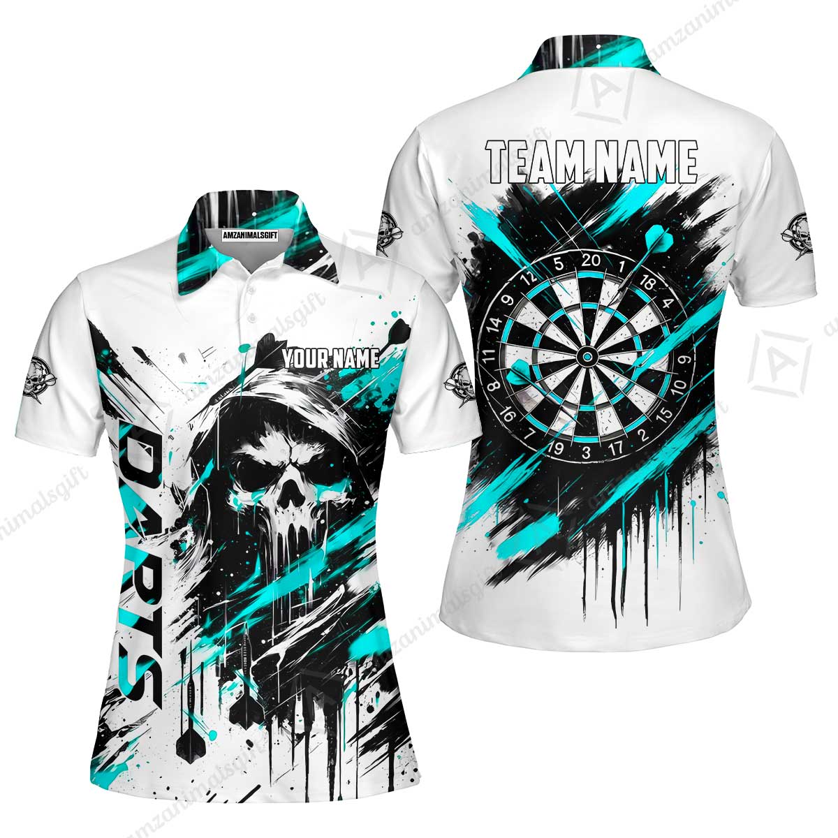 Custom Darts Jersey Polo Shirt, Grim Reaper Sketch Splatter, Custom Dart Jersey Team Shirt For Players With Name & Team Name