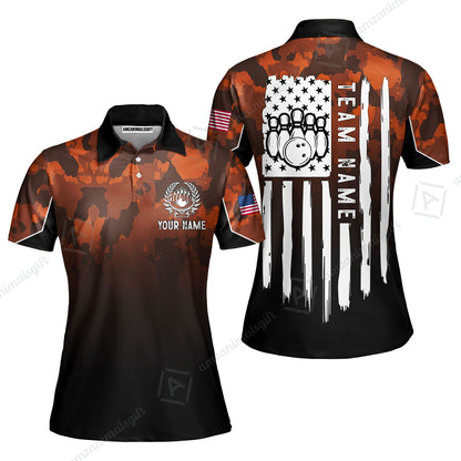 Custom Bowling Jersey Polo Shirt, Tactical Camo Patriotic Flag, Custom Bowling Jersey Team Shirt For Players With Name and Team Name