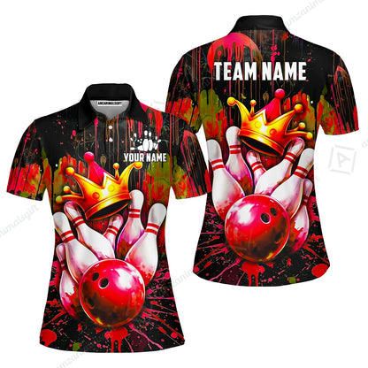 Custom Bowling Jersey Polo Shirt, Neon King Crown, Custom Bowling Jersey Team Shirt For Players With Name and Team Name