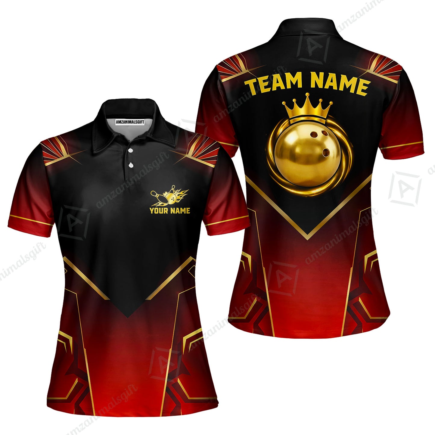 Custom Bowling Jersey Polo Shirt, Luxury Regal Golden Crown, Custom Bowling Jersey Team Shirt For Players With Name and Team Name