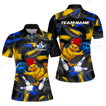 Custom Bowling Jersey Polo Shirt, Angry Grunge Splash Duckling, Custom Bowling Jersey Team Shirt For Players With Name and Team Name