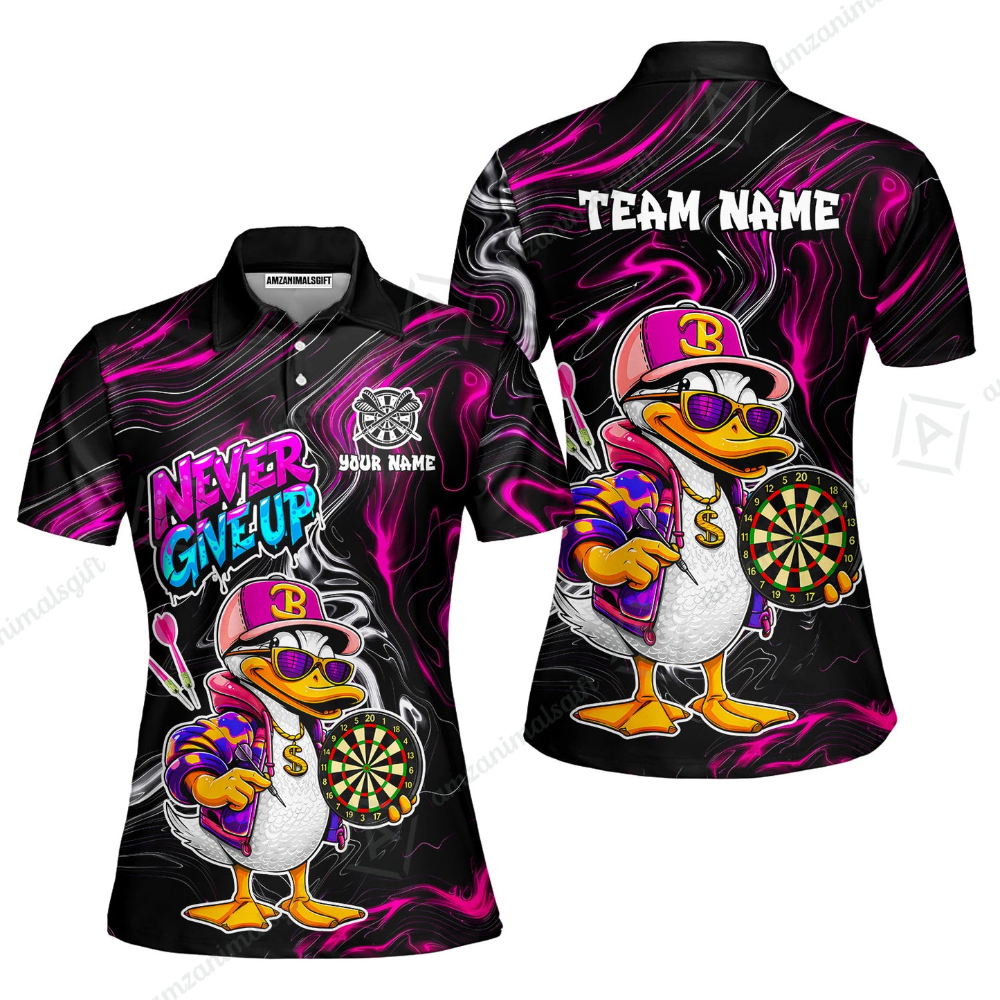 Customized Darts Team Jersey, Duck Never Give Up, Personalized Darts Name And Team Name