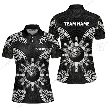 Custom Bowling Jersey Polo Shirt, Symmetric Polynesian Tribal Art Bowling, Custom Bowling Jersey Team Shirt For Players With Name and Team Name