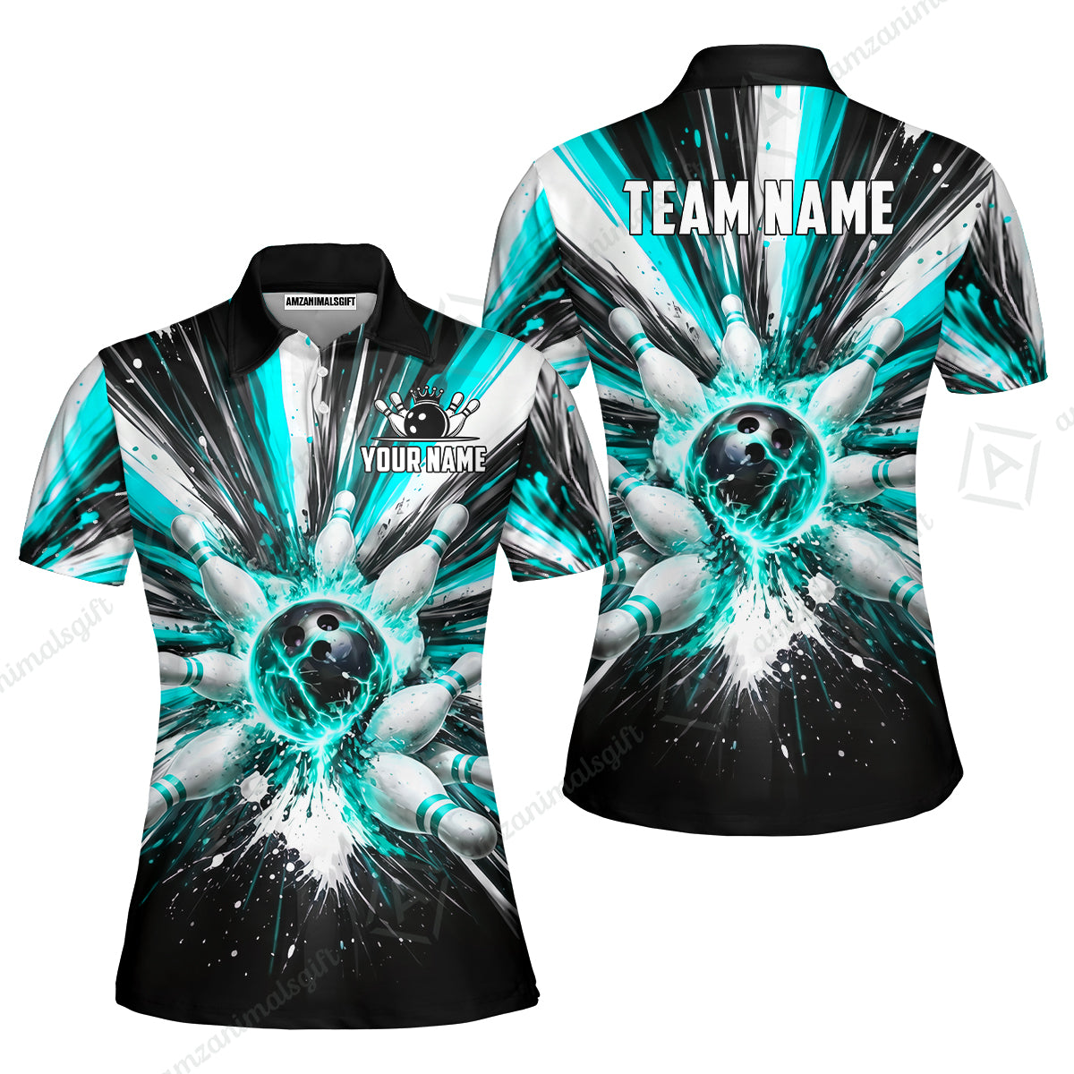 Custom Bowling Jersey Polo Shirt, Electric Burst Explosion, Custom Bowling Jersey Team Shirt For Players With Name and Team Name