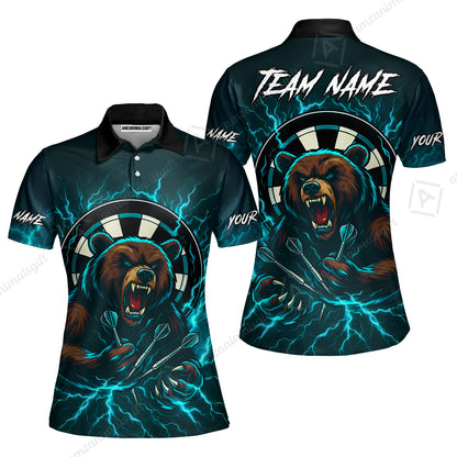 Custom Darts Team Long Sleeve Polo Shirt, Personalized Bear Thunder Lightning Darts Shirt with Name & Team Name