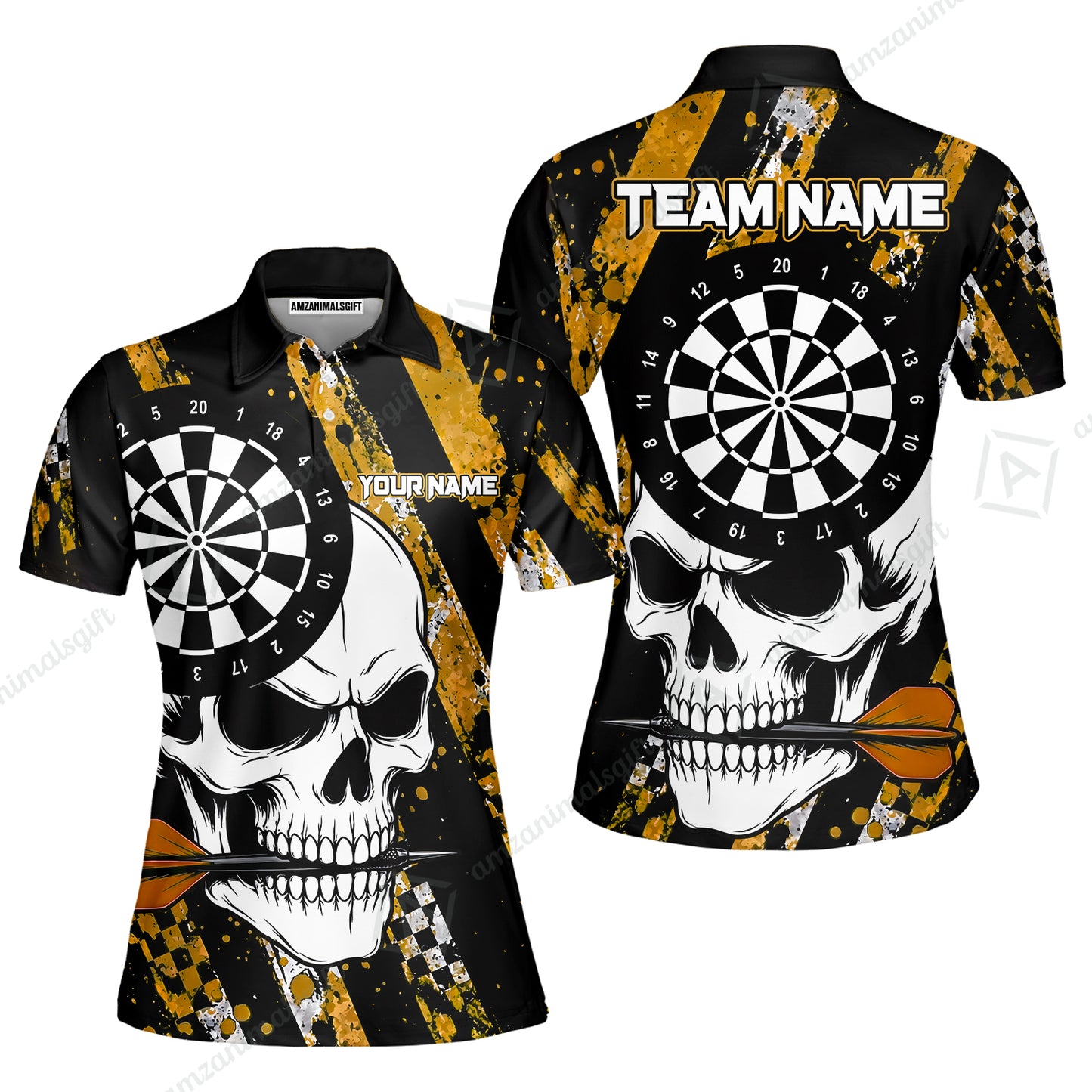 Custom Darts Jersey Polo Shirt, Skull Bites Dart, Custom Dart Jersey Team Shirt For Players With Name & Team Name