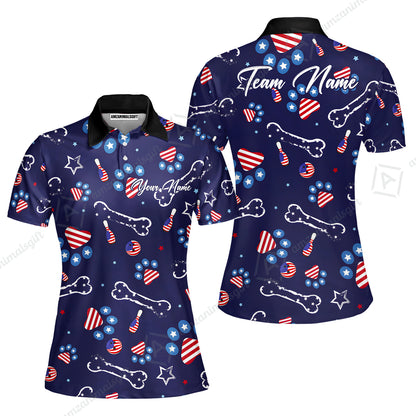 Custom Bowling Jersey Polo Shirt, US Dog Footprint, Personalize Name and Team Name