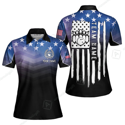 Custom Bowling Jersey Polo Shirt, Vertical Distressed Flag Chevron Gradient, Custom Bowling Jersey Team Shirt For Players With Name and Team Name