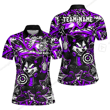 Customized Darts Team Uniform Shirt, Cool Cartoon Wolf With Dartboard, Personalized Name And Team Name