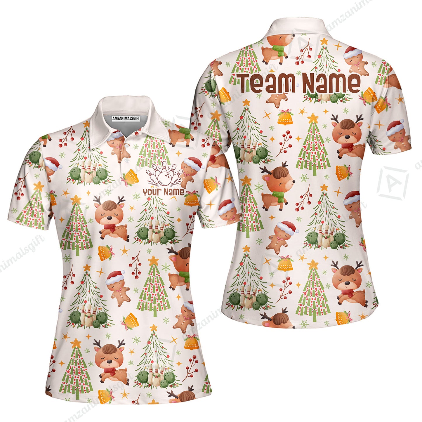 Custom Bowling Jersey Polo Shirt, Reindeer Christmas Bowling, Custom Bowling Jersey Team Shirt For Players With Name & Team Name