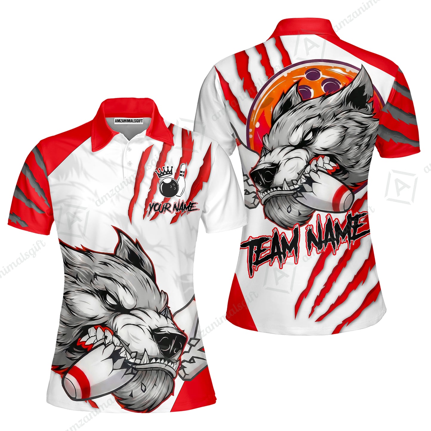 Customized Bowling Jerseys, Fierce Wolf Artwork Scratch, Uniform Bowling - Personalized Name And Team Name