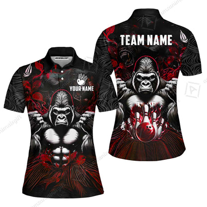 Custom Bowling Jersey Polo Shirt, Furious Gorilla Mascot, Custom Bowling Jersey Team Shirt For Players With Name & Team Name