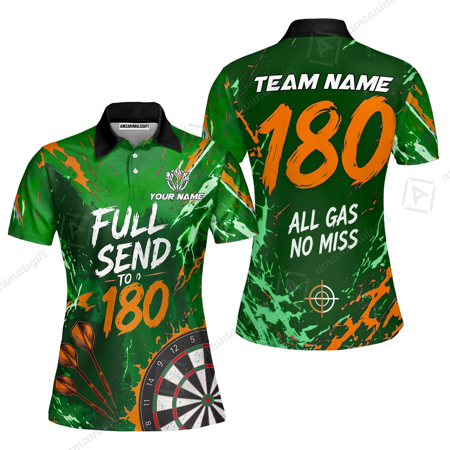 Customized Darts Team Jersey, Full Send To 180, All Gas No Miss, Personalized Polo Shirt For Players With Name & Team Name