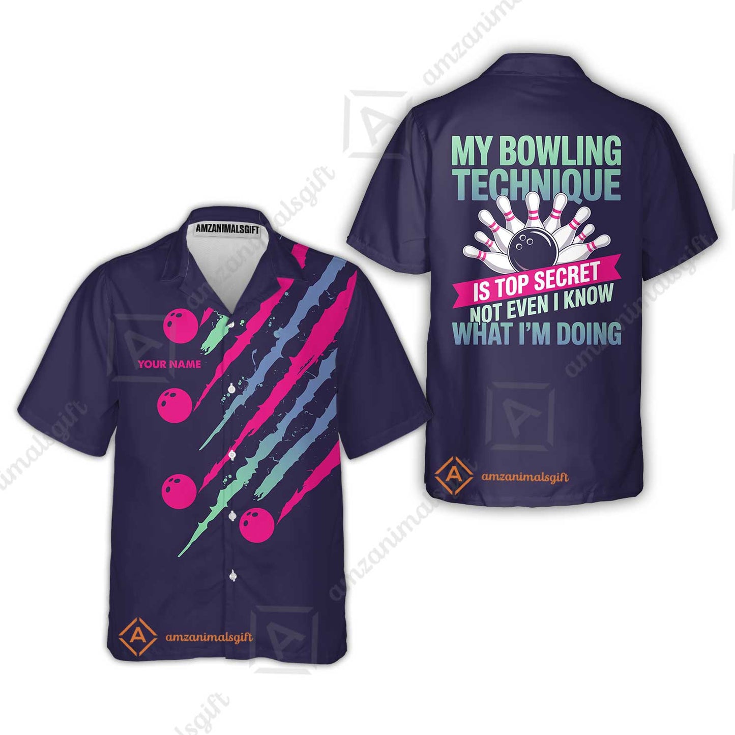 Customized Bowling Jersey, My Bowling Technique Is Top Secret - Personalized Name Stand Collar Quarter-zip Shirt