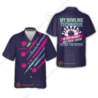 Customized Bowling Jersey, My Bowling Technique Is Top Secret - Personalized Name Stand Collar Quarter-zip Shirt