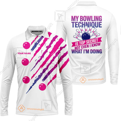 Customized Bowling Jersey, My Bowling Technique Is Top Secret - Personalized Name Stand Collar Quarter-zip Shirt
