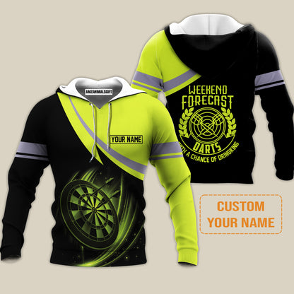 Customized Name Darts Hoodie, Personalized Name Weekend Forecast Darts Hoodie - Gift For Darts Lovers