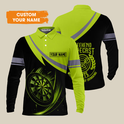 Customized Name Darts Men's Long Sleeve Polo Shirt, Personalized Name Weekend Forecast Darts Men's Long Sleeve Polo Shirt - Gift For Darts Lovers