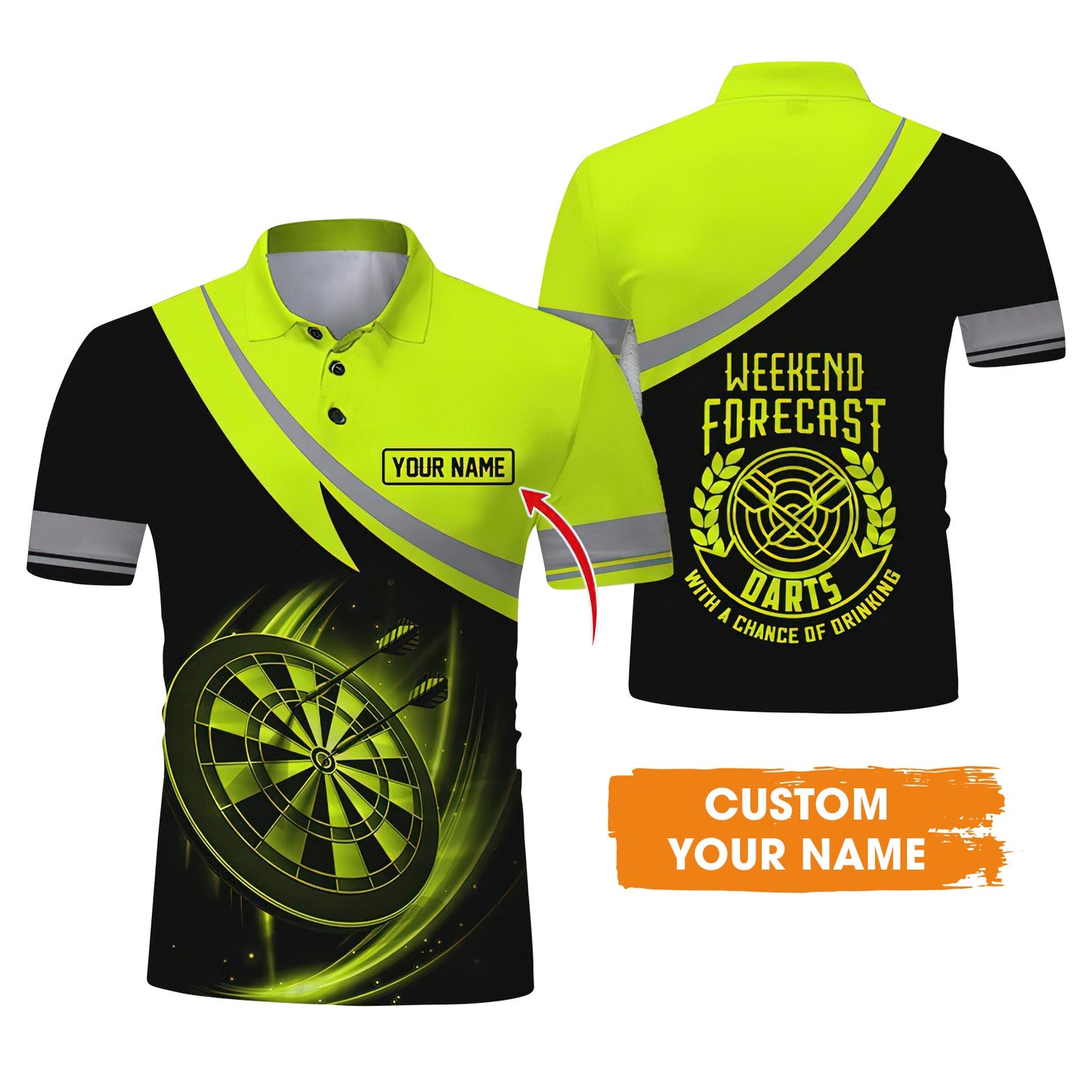 Customized Name Darts Men's Long Sleeve Polo Shirt, Personalized Name Weekend Forecast Darts Men's Long Sleeve Polo Shirt - Gift For Darts Lovers