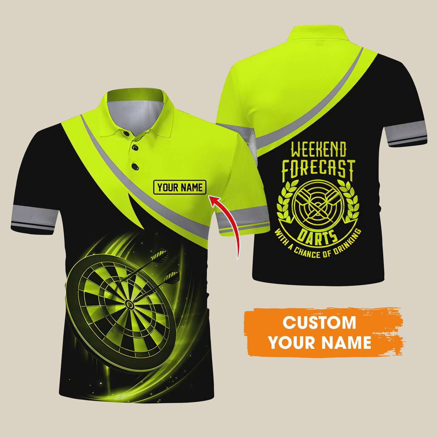 Customized Name Darts Polo Shirt, Personalized Name Weekend Forecast Darts Polo Shirt - Gift For Darts Lovers
