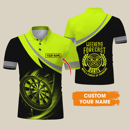 Customized Name Darts Polo Shirt, Personalized Name Weekend Forecast Darts Polo Shirt - Gift For Darts Lovers