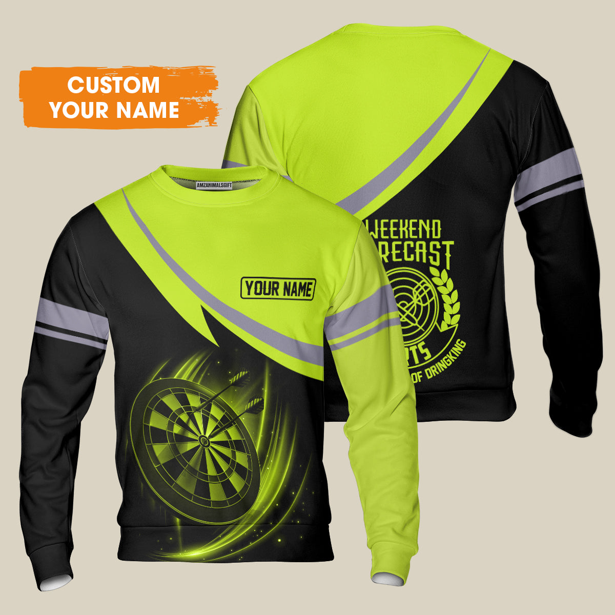 Customized Name Darts Sweatshirt, Personalized Name Weekend Forecast Darts Sweatshirt - Gift For Darts Lovers
