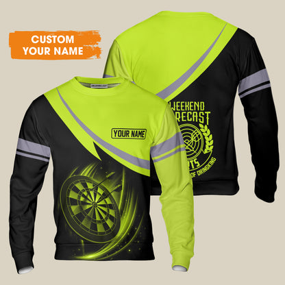 Customized Name Darts Sweatshirt, Personalized Name Weekend Forecast Darts Sweatshirt - Gift For Darts Lovers