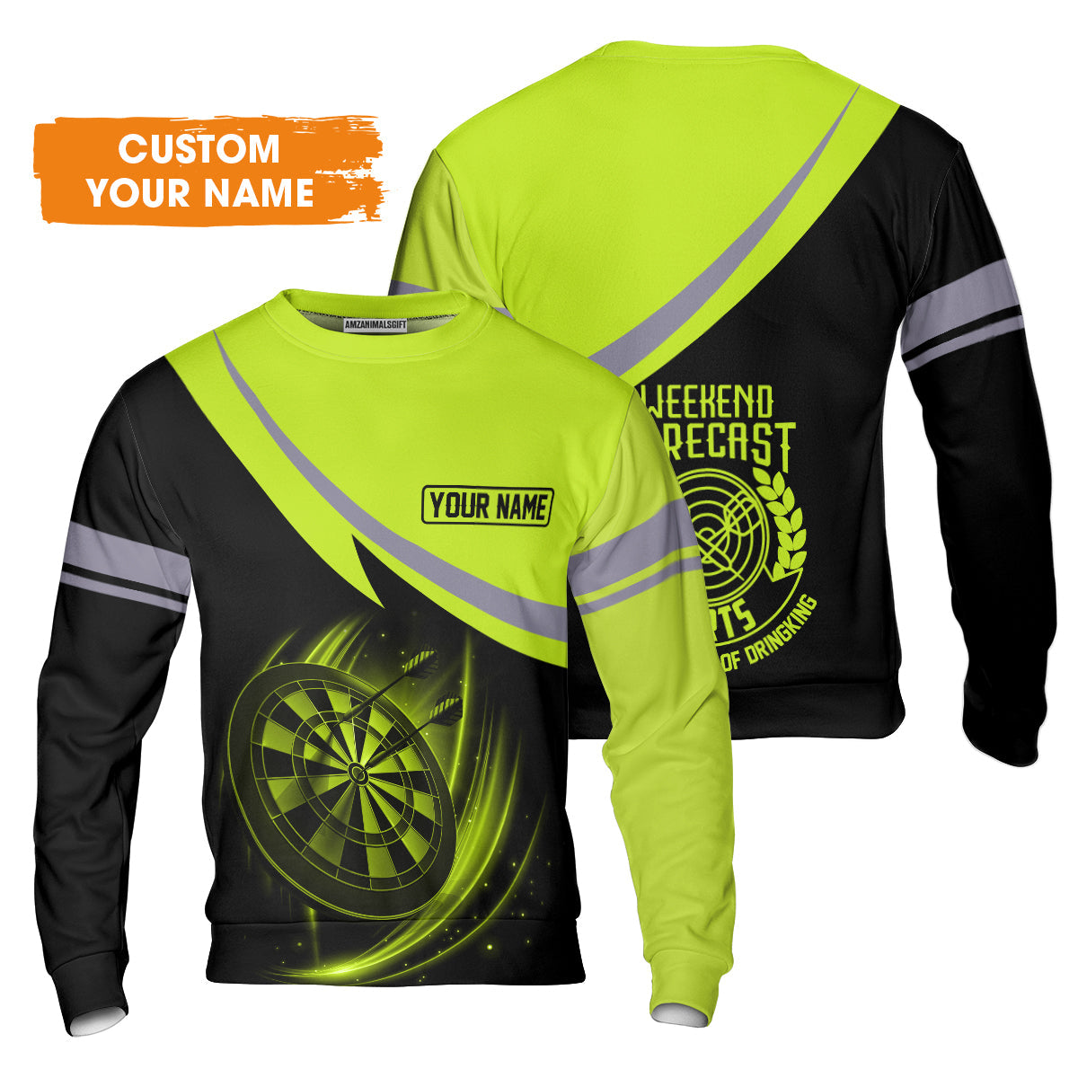 Customized Name Darts Men's Long Sleeve Polo Shirt, Personalized Name Weekend Forecast Darts Men's Long Sleeve Polo Shirt - Gift For Darts Lovers