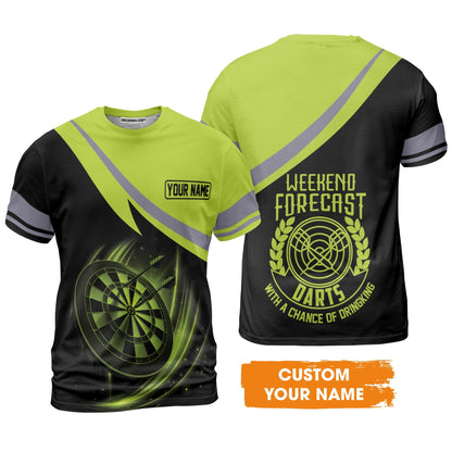 Customized Name Darts T-Shirt, Personalized Name Weekend Forecast Darts T-Shirt - Gift For Darts Lovers