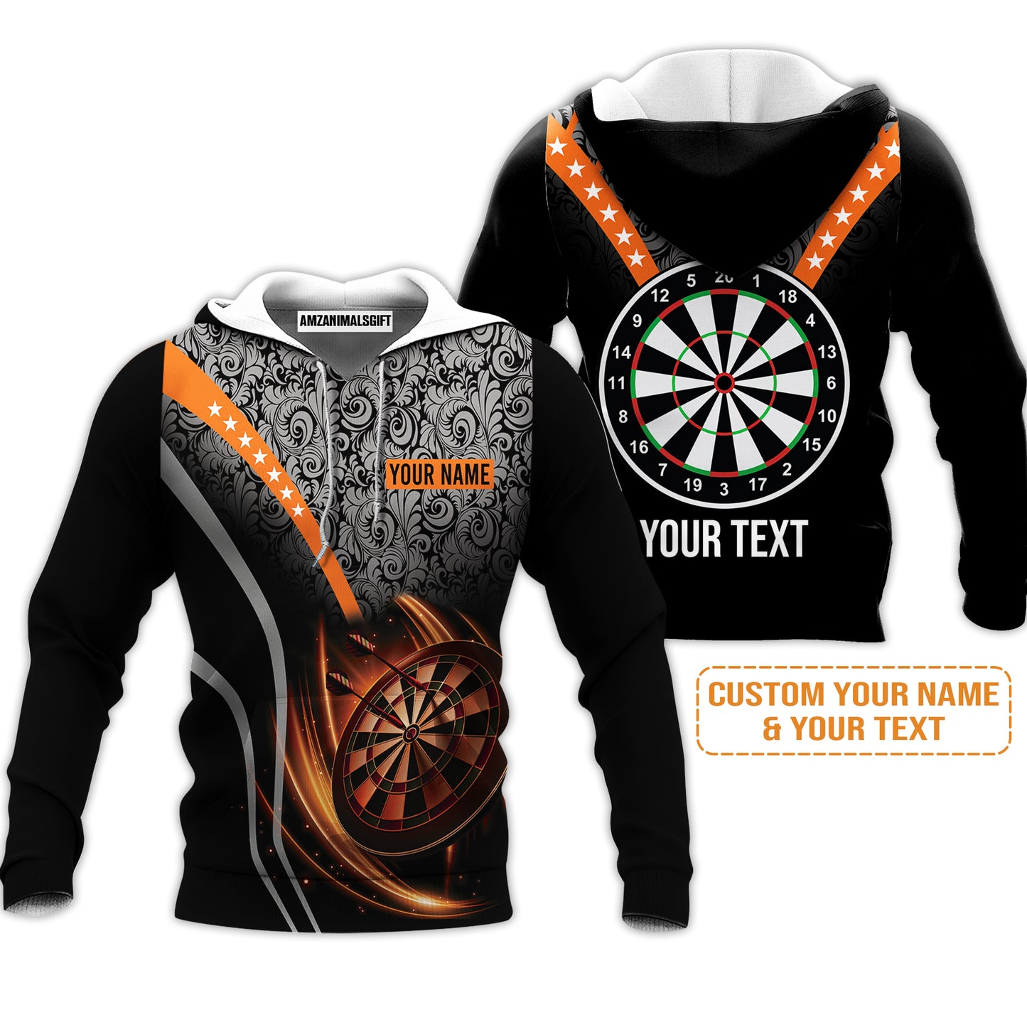 Customized Name & Text Darts Polo Shirts, Personalized Name Dartboard Orange Polo Shirts - Gift For Darts Players