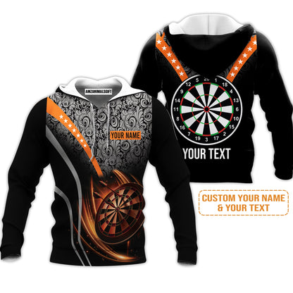 Customized Name & Text Darts Men's Long Sleeve Polo Shirt, Personalized Name Dartboard Orange Men's Long Sleeve Polo Shirt - Gift For Darts Players