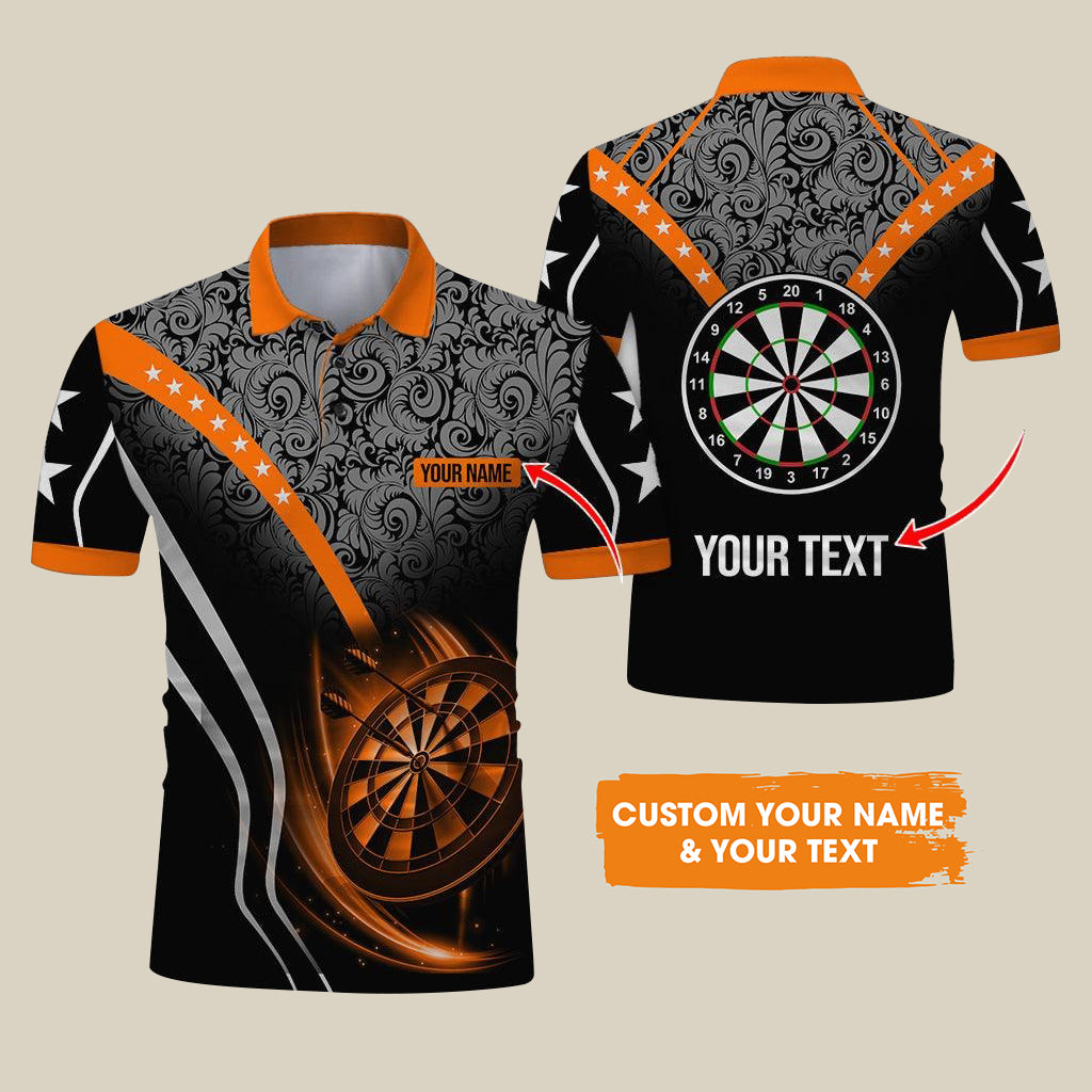Customized Name & Text Darts Polo Shirts, Personalized Name Dartboard Orange Polo Shirts - Gift For Darts Players