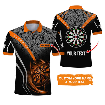 Customized Name & Text Darts Men's Long Sleeve Polo Shirt, Personalized Name Dartboard Orange Men's Long Sleeve Polo Shirt - Gift For Darts Players