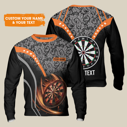 Customized Name & Text Darts Sweatshirt, Personalized Name Dartboard Orange Sweatshirt - Gift For Darts Players