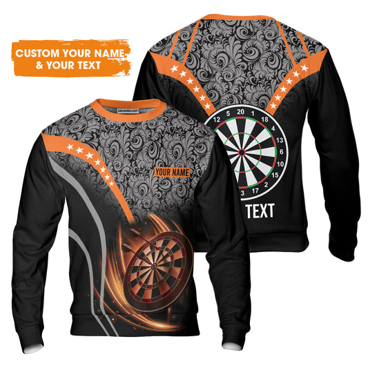 Customized Name & Text Darts Sweatshirt, Personalized Name Dartboard Orange Sweatshirt - Gift For Darts Players