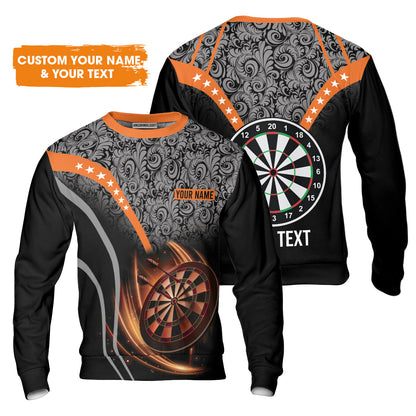 Customized Name & Text Darts T-Shirt, Personalized Name Dartboard Orange T-Shirt - Gift For Darts Players