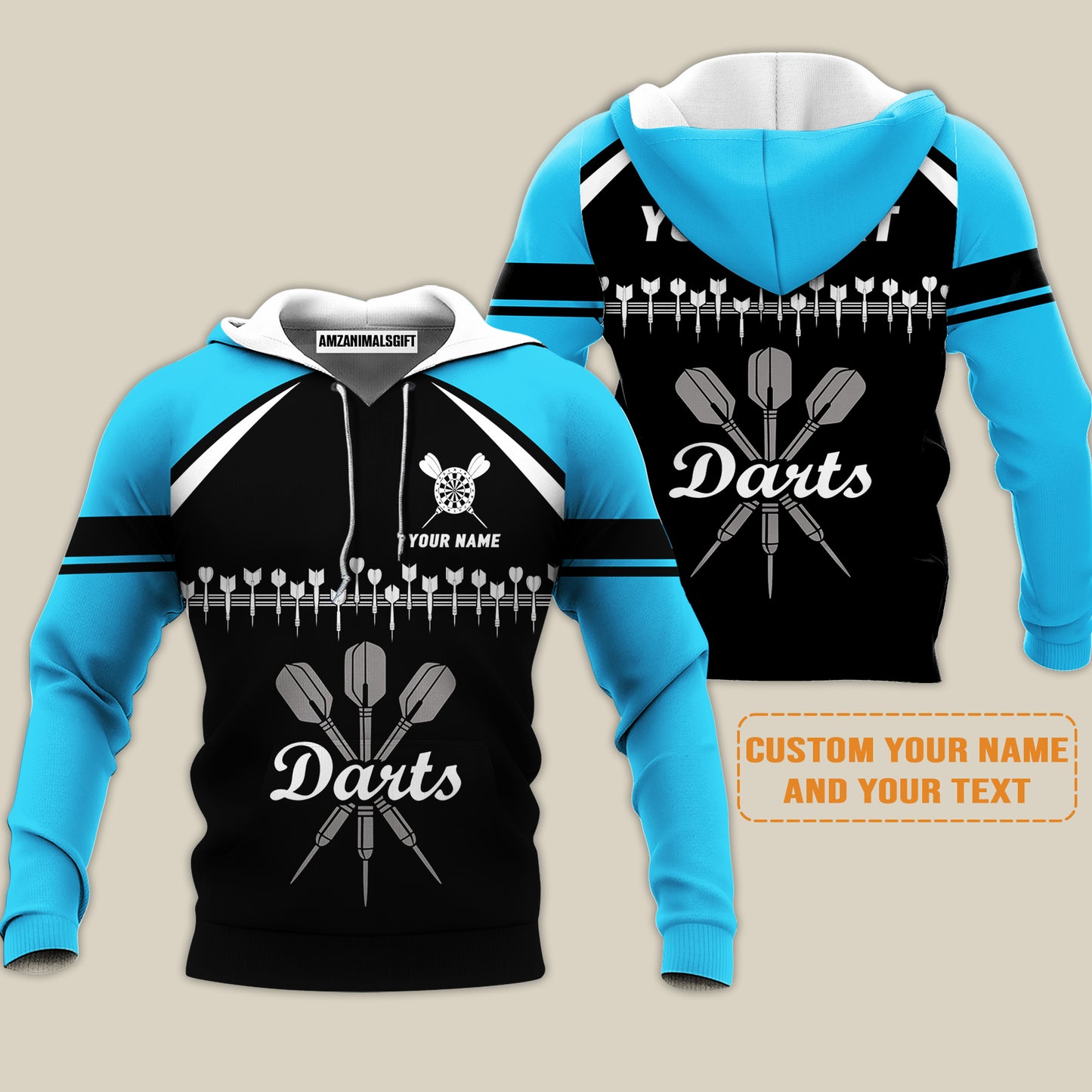 Customized Name & Text Darts Hoodie, Personalized Darts Team Blue Hoodie - Perfect Gift For Darts Lovers