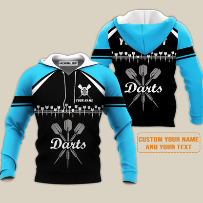Customized Name & Text Darts Hoodie, Personalized Darts Team Blue Hoodie - Perfect Gift For Darts Lovers
