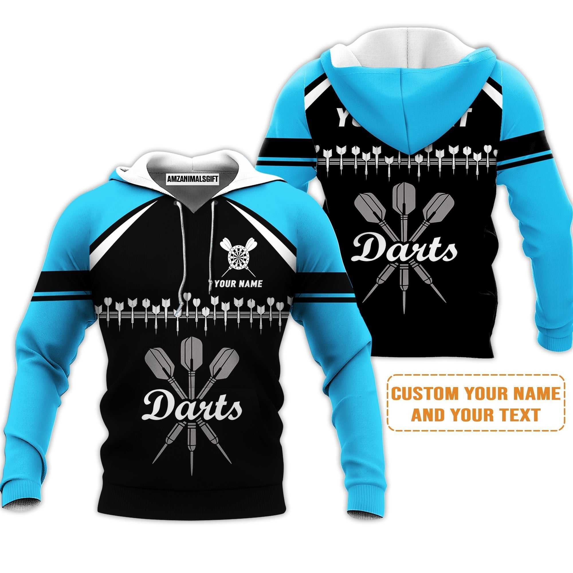 Customized Name & Text Darts Hoodie, Personalized Darts Team Blue Hoodie - Perfect Gift For Darts Lovers
