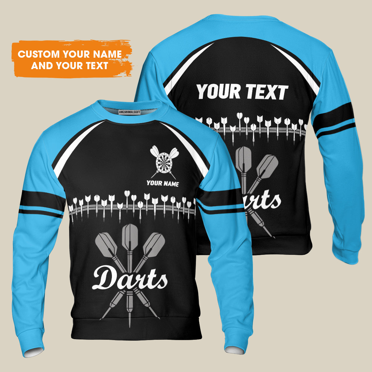 Customized Name & Text Darts Sweatshirt, Personalized Darts Team Blue Sweatshirt - Perfect Gift For Darts Lovers