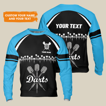 Customized Name & Text Darts Sweatshirt, Personalized Darts Team Blue Sweatshirt - Perfect Gift For Darts Lovers