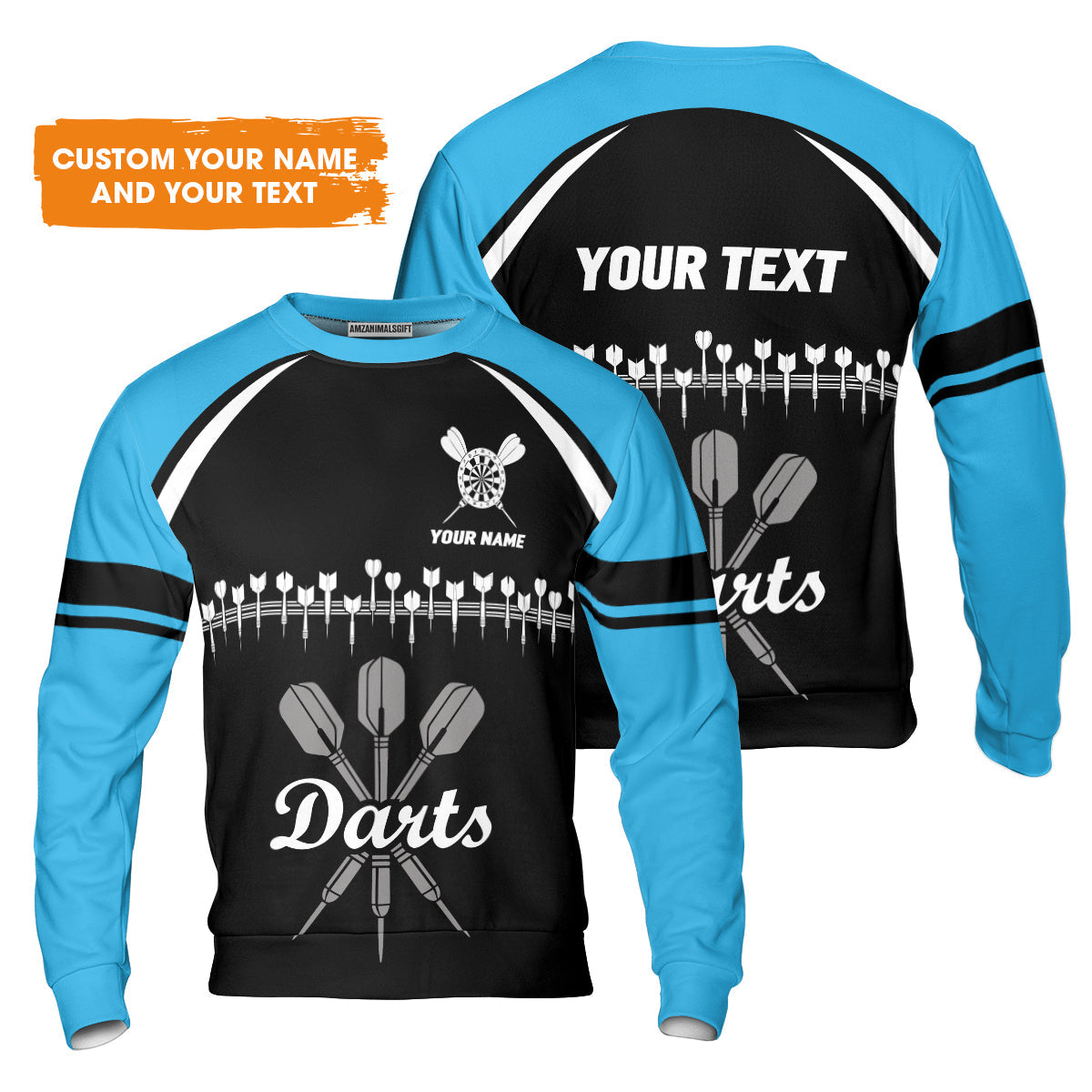 Customized Name & Text Darts Sweatshirt, Personalized Darts Team Blue Sweatshirt - Perfect Gift For Darts Lovers