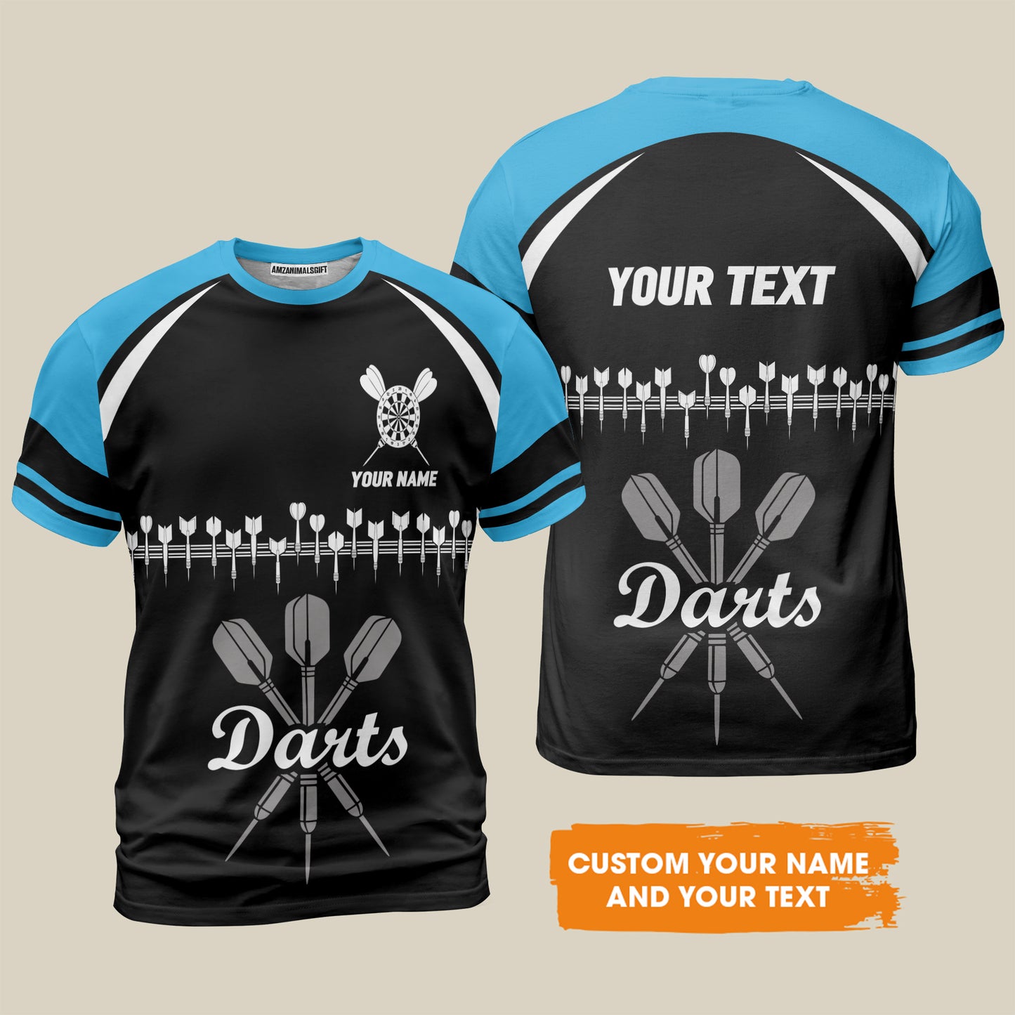 Customized Name & Text Darts T-Shirt, Personalized Darts Team Blue T-Shirt - Perfect Gift For Darts Lovers