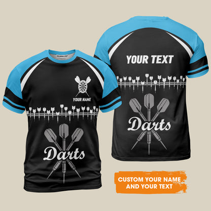 Customized Name & Text Darts T-Shirt, Personalized Darts Team Blue T-Shirt - Perfect Gift For Darts Lovers